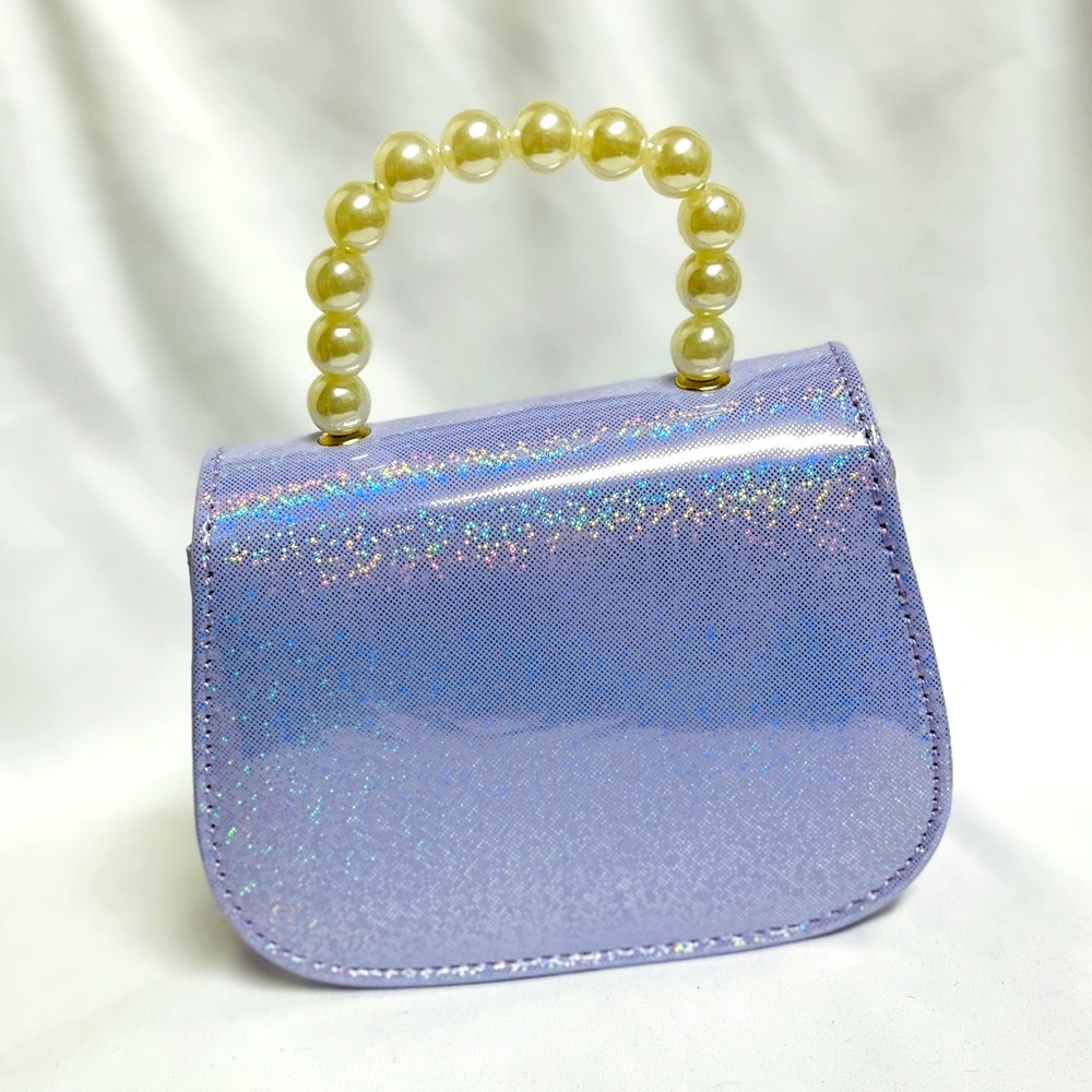 Hello Kitty Purple Glitter Kids Bag, NIB, crossbody strap, cream bead handle, - Picture 4 of 11